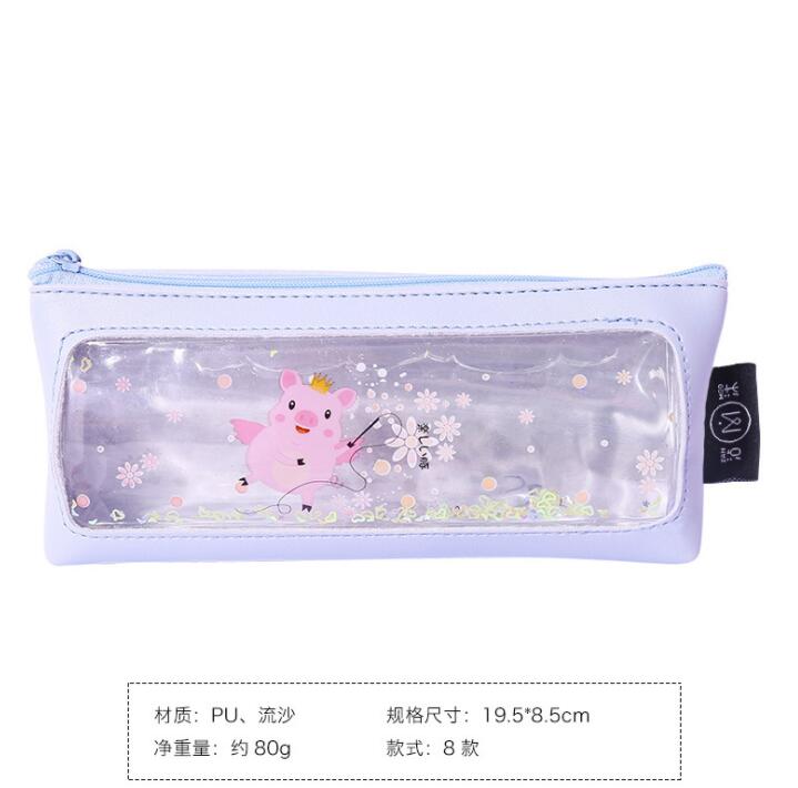 Creative transparent pen bag quicksand simple leather small fresh students large capacity pencil case customization Creative transparent pen bag quicksand simple leather small fresh students large capacity pencil case customization