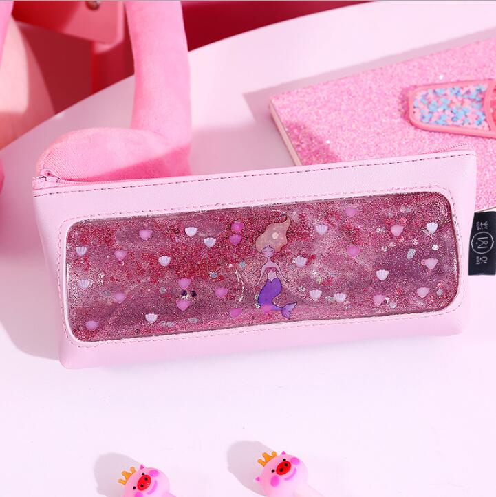 Creative transparent pen bag quicksand simple leather small fresh students large capacity pencil case customization Creative transparent pen bag quicksand simple leather small fresh students large capacity pencil case customization