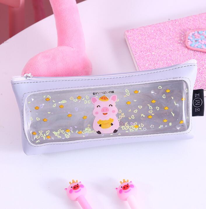 Creative transparent pen bag quicksand simple leather small fresh students large capacity pencil case customization Creative transparent pen bag quicksand simple leather small fresh students large capacity pencil case customization