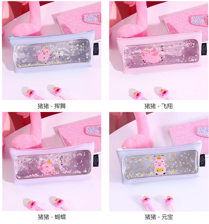 Creative transparent pen bag quicksand simple leather small fresh students large capacity pencil case customization Creative transparent pen bag quicksand simple leather small fresh students large capacity pencil case customization
