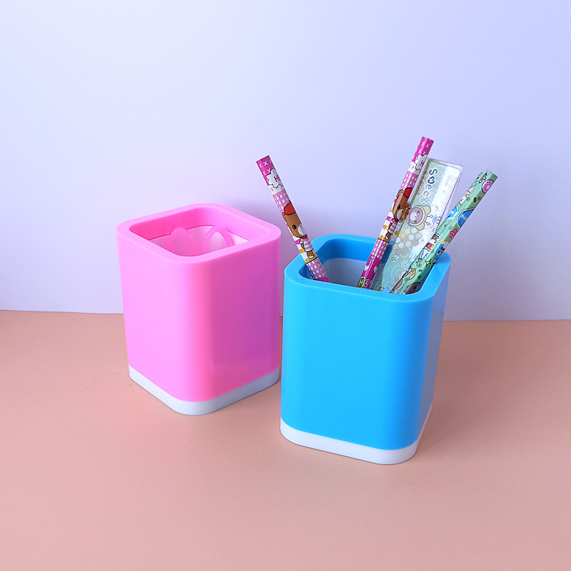 Plastic Square Solid Color Double-Layer Children&#039;s Handmade Creative DIY Pen Holder Brickearth Toy Pen Holder Storage Pencil Case Wholesale