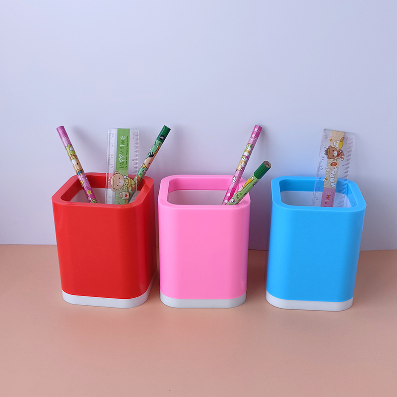 Plastic Square Solid Color Double-Layer Children's Handmade Creative DIY Pen Holder Brickearth Toy Pen Holder Storage Pencil Case Wholesale Plastic Square Solid Color Double-Layer Children's Handmade Creative DIY Pen Holder Brickearth Toy Pen Holder Storage Pencil Case Wholesale