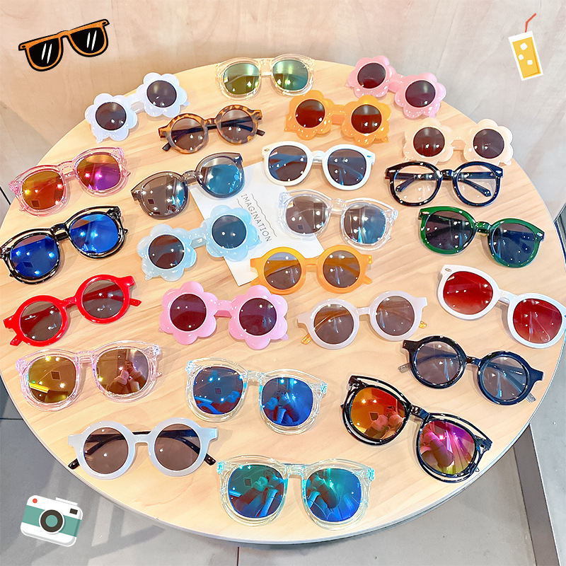 Korean Style New Kids Sunglasses Sun Shade round Frame Kid&#039;s Eyewear Cute Sunglasses Hollow Sun Protection Reflective Lenses Jewelry