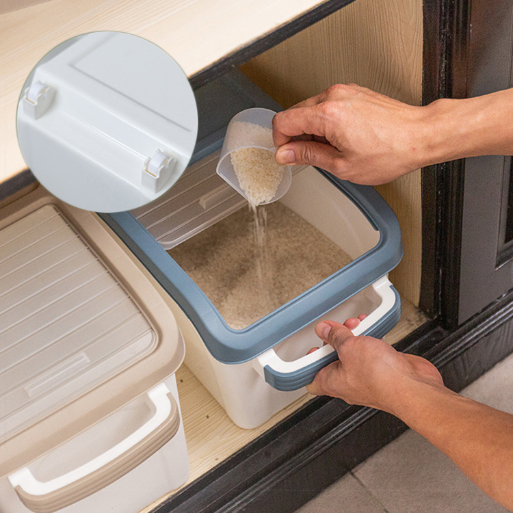 Rolling Shutter Mop Cover Nordic Thickened Rice Bucket Plastic Tape Pulley Window Rice Storage Box Moisture-Proof Insect-Proof 15kg Rice Pot