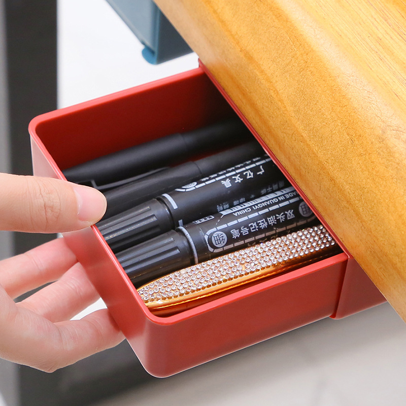 under-Table Paste Hidden Cosmetic Organizing Box Drawer Pencil Case Office Desk Surface Panel Hidden Storage Box