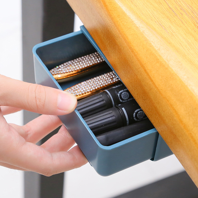 under-Table Paste Hidden Cosmetic Organizing Box Drawer Pencil Case Office Desk Surface Panel Hidden Storage Box