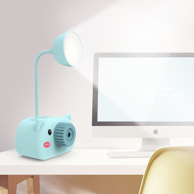 Creative Gift Cartoon Pig Pen Holder Pencil Sharpener Mini Table Lamp USB Charging LED Light Children Student Eye-Protection Lamp