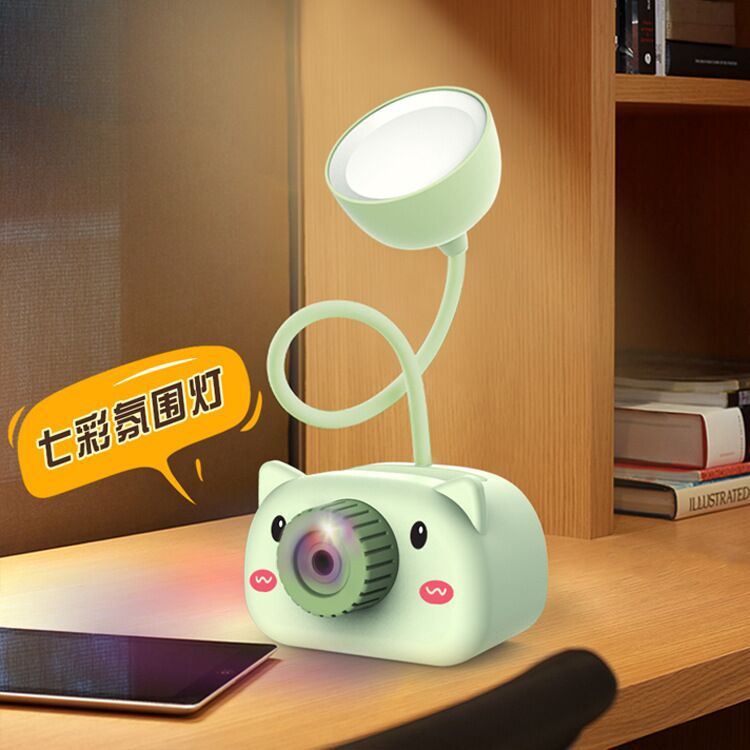 Creative Gift Cartoon Pig Pen Holder Pencil Sharpener Mini Table Lamp USB Charging LED Light Children Student Eye-Protection Lamp