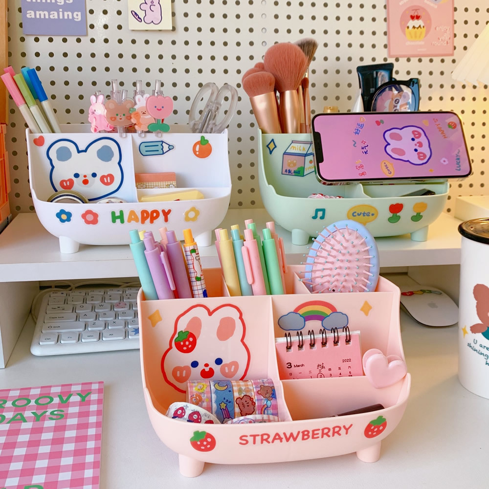 Simple Ins Style Desktop Pen Container Cute Stationery Supplies Storage Box Creative Cartoon Student Dormitory Pencil Case Cute