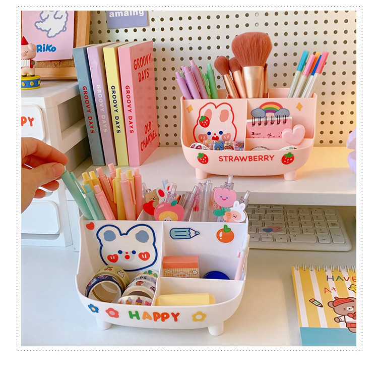 Simple Ins Style Desktop Pen Container Cute Stationery Supplies Storage Box Creative Cartoon Student Dormitory Pencil Case Cute