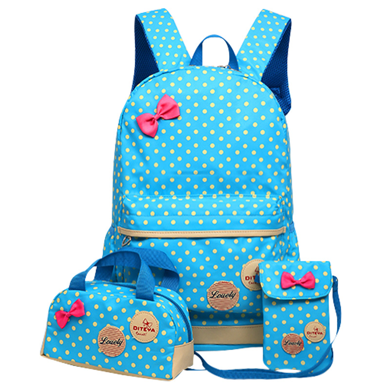 Cute Polka Dot New Casual Elementary and Middle School Student Schoolbags Korean Style Backpack Women&#039;s Burden Alleviation Backpack Pencil Case Three-Piece Set