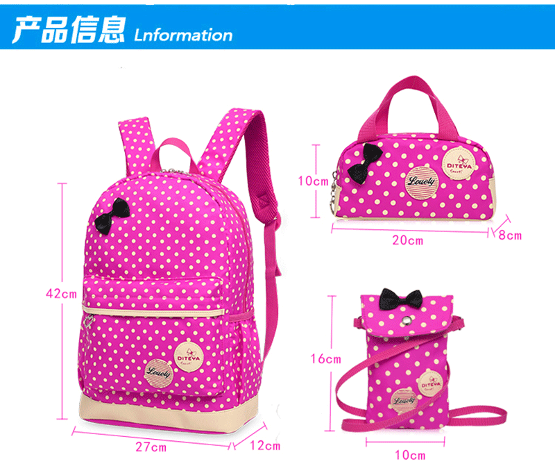 Cute Polka Dot New Casual Elementary and Middle School Student Schoolbags Korean Style Backpack Women's Burden Alleviation Backpack Pencil Case Three-Piece Set Cute Polka Dot New Casual Elementary and Middle School Student Schoolbags Korean Style Backpack Women's Burden Alleviation Backpack Pencil Case Three-Piece Set