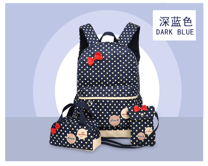 Cute Polka Dot New Casual Elementary and Middle School Student Schoolbags Korean Style Backpack Women's Burden Alleviation Backpack Pencil Case Three-Piece Set Cute Polka Dot New Casual Elementary and Middle School Student Schoolbags Korean Style Backpack Women's Burden Alleviation Backpack Pencil Case Three-Piece Set