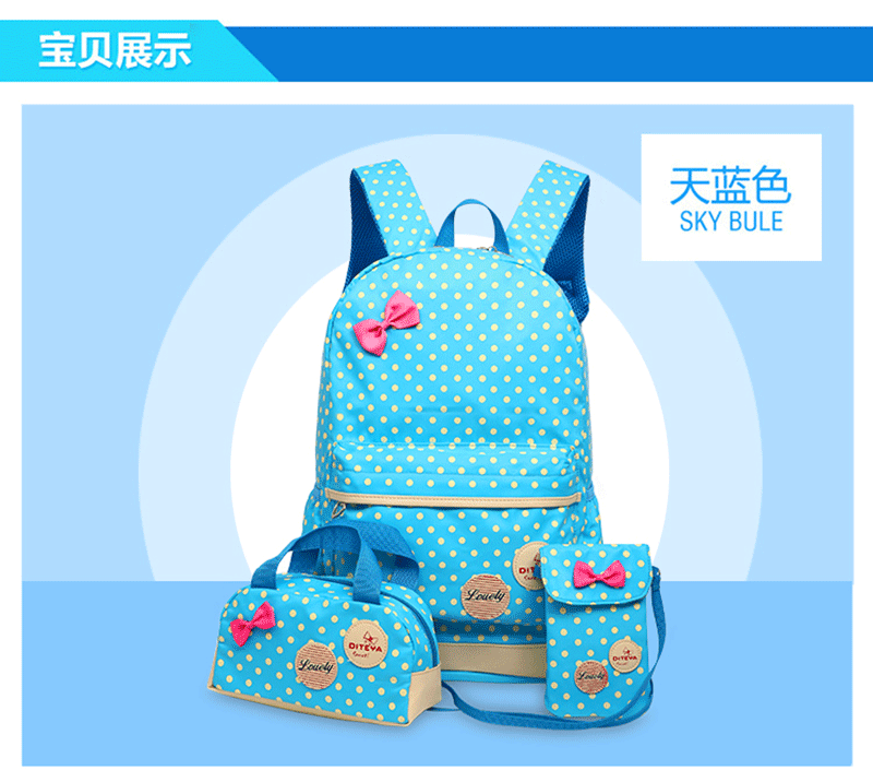 Cute Polka Dot New Casual Elementary and Middle School Student Schoolbags Korean Style Backpack Women's Burden Alleviation Backpack Pencil Case Three-Piece Set Cute Polka Dot New Casual Elementary and Middle School Student Schoolbags Korean Style Backpack Women's Burden Alleviation Backpack Pencil Case Three-Piece Set