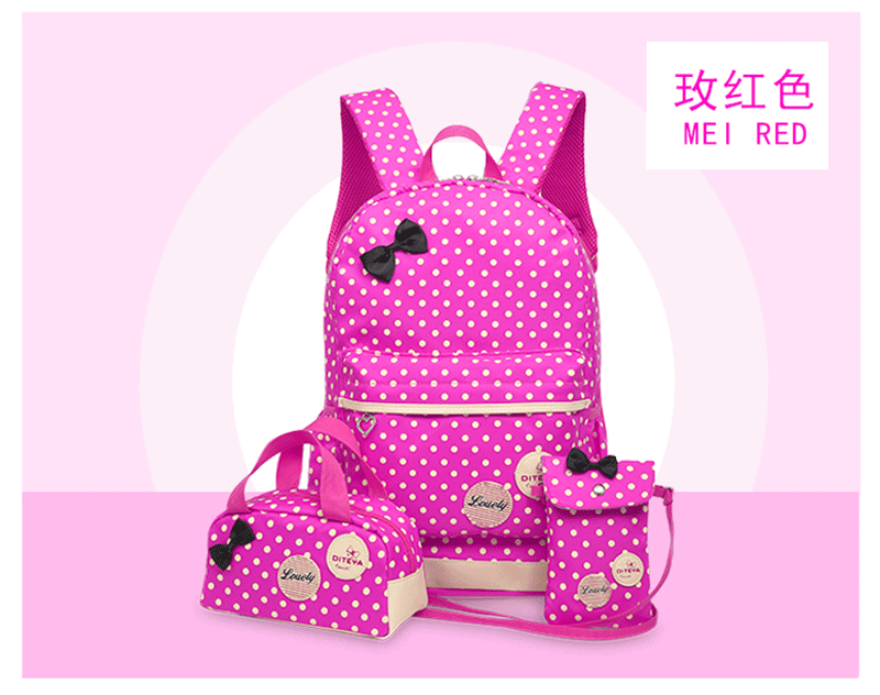 Cute Polka Dot New Casual Elementary and Middle School Student Schoolbags Korean Style Backpack Women's Burden Alleviation Backpack Pencil Case Three-Piece Set Cute Polka Dot New Casual Elementary and Middle School Student Schoolbags Korean Style Backpack Women's Burden Alleviation Backpack Pencil Case Three-Piece Set