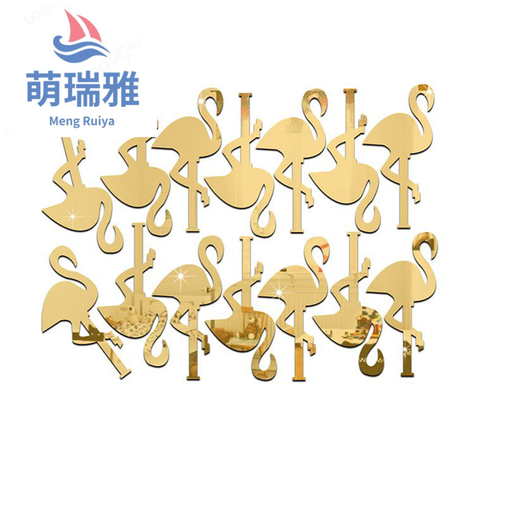 DIY Mirror Wall Sticker Acrylic Cartoon Flamingo Sticker Removable Children Living Room Home Decorative Sticker