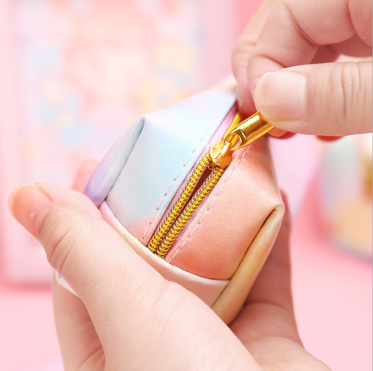 Rainbow pen bag PU pencil bag stationery bag makeup bag wash bag dazzle color pen bag storage bag