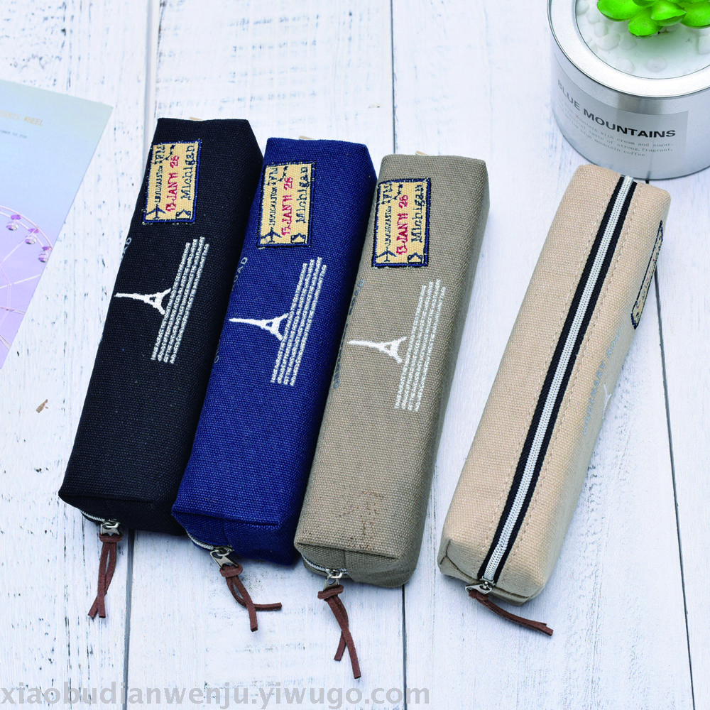 Canvas high appearance level female high school students simple pen bag lovely stationery junior high school students Korean version retro style literary writing case