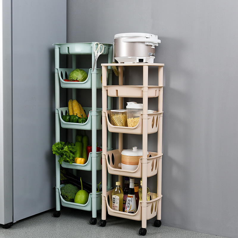 Three-Layer Floor Storage Rack Kitchen Multi-Layer Pulley Plastic Storage Rack Bathroom Bathroom Combination Storage Rack