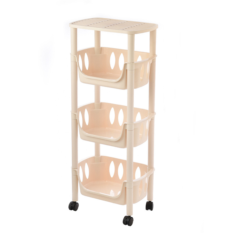 Three-Layer Floor Storage Rack Kitchen Multi-Layer Pulley Plastic Storage Rack Bathroom Bathroom Combination Storage Rack