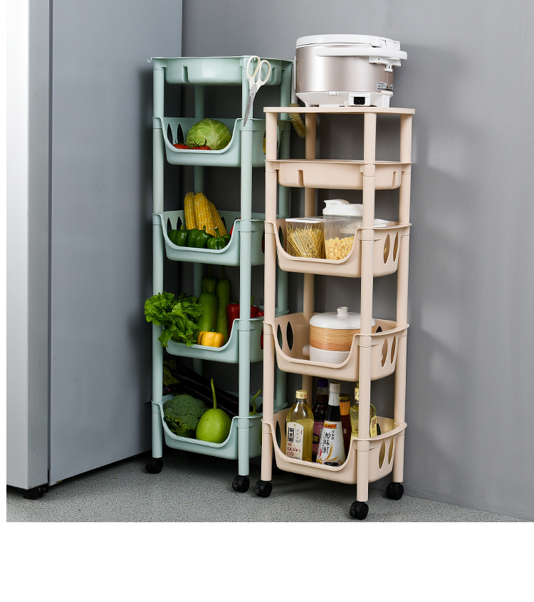Three-Layer Floor Storage Rack Kitchen Multi-Layer Pulley Plastic Storage Rack Bathroom Bathroom Combination Storage Rack