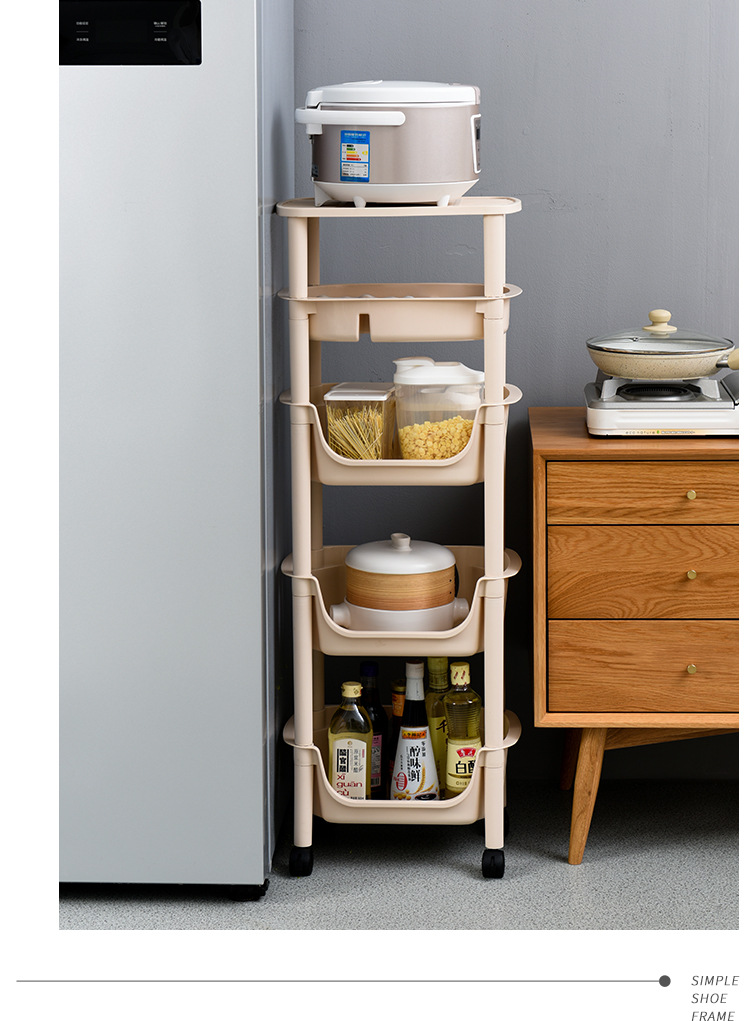 Three-Layer Floor Storage Rack Kitchen Multi-Layer Pulley Plastic Storage Rack Bathroom Bathroom Combination Storage Rack