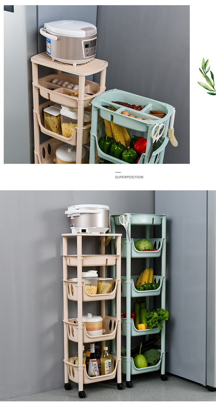 Three-Layer Floor Storage Rack Kitchen Multi-Layer Pulley Plastic Storage Rack Bathroom Bathroom Combination Storage Rack