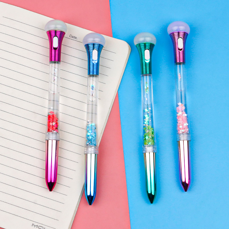 Cartoon Luminous Cyber Celebrity Style Quicksand Pencil Case Flashlight LED Light Gel Pen Full Needle Tube Signature Pen Sequins Student Pen