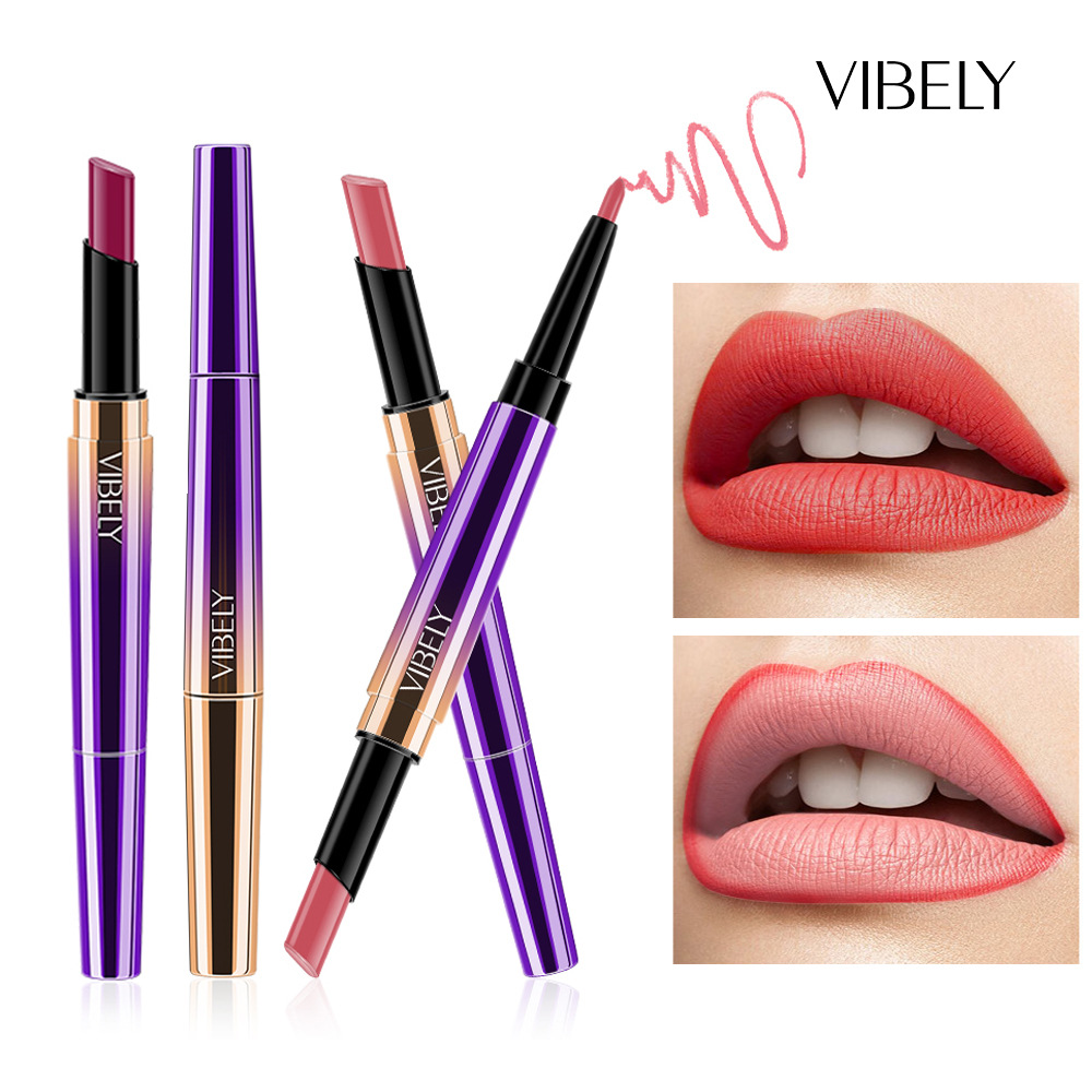 DoubleHeaded Matte Lipstick Pen Lip Liner Automatic Rotation Lip Pencil Easy to Color CrossBorder Foreign Trade Model