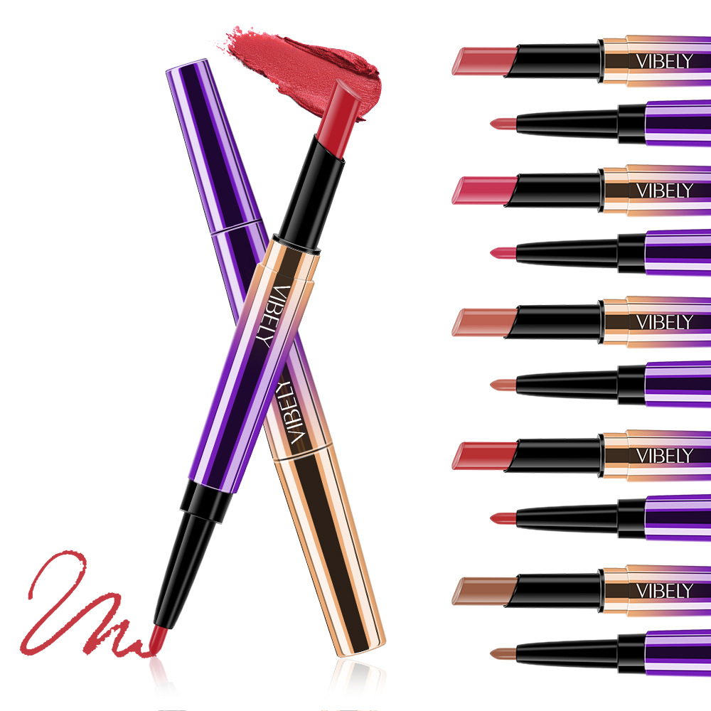 DoubleHeaded Matte Lipstick Pen Lip Liner Automatic Rotation Lip Pencil Easy to Color CrossBorder Foreign Trade Model