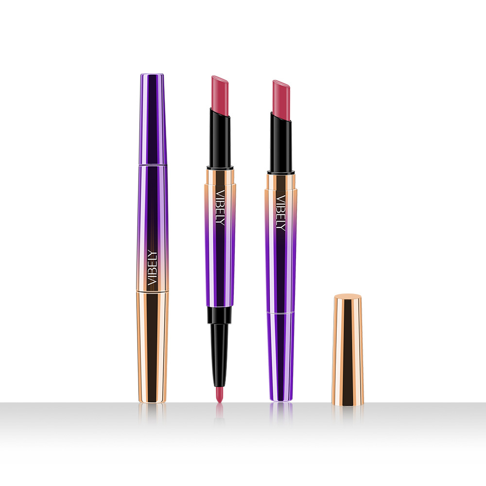 DoubleHeaded Matte Lipstick Pen Lip Liner Automatic Rotation Lip Pencil Easy to Color CrossBorder Foreign Trade Model
