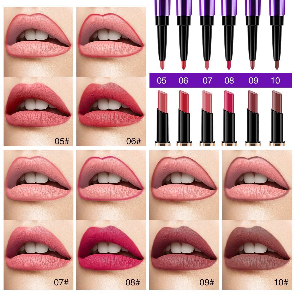 DoubleHeaded Matte Lipstick Pen Lip Liner Automatic Rotation Lip Pencil Easy to Color CrossBorder Foreign Trade Model