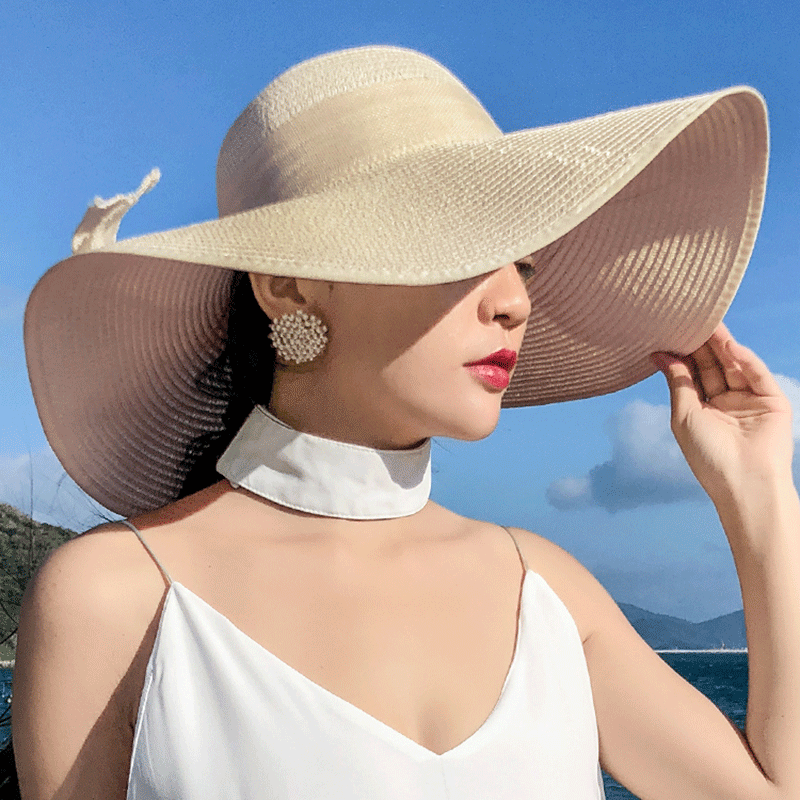 Beach Straw Hat Women&#039;s Summer Seaside Travel Big Brim Sun Protection Sun Shade Vacation All-Match Wide Brim Summer Hat Sun Hat