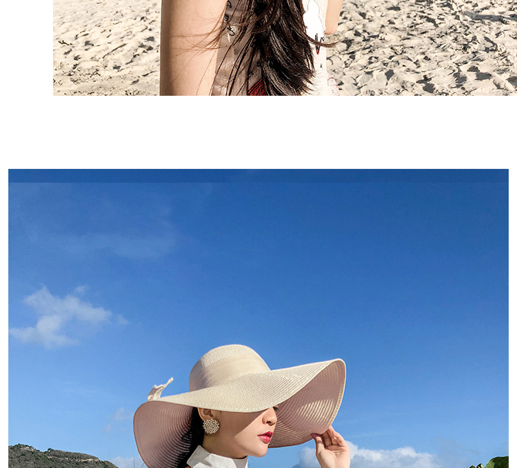 Beach Straw Hat Women's Summer Seaside Travel Big Brim Sun Protection Sun Shade Vacation All-Match Wide Brim Summer Hat Sun Hat