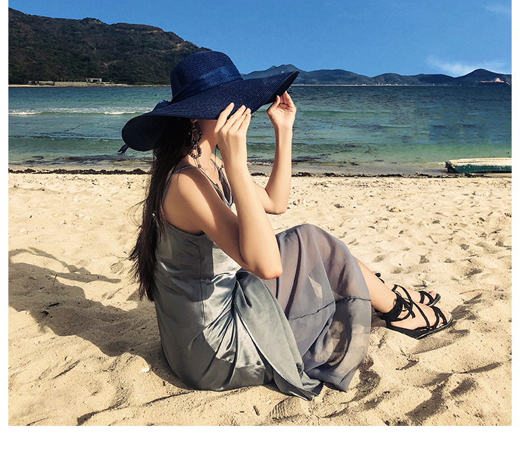 Beach Straw Hat Women's Summer Seaside Travel Big Brim Sun Protection Sun Shade Vacation All-Match Wide Brim Summer Hat Sun Hat