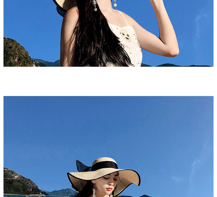 Beach Straw Hat Women's Summer Seaside Travel Big Brim Sun Protection Sun Shade Vacation All-Match Wide Brim Summer Hat Sun Hat