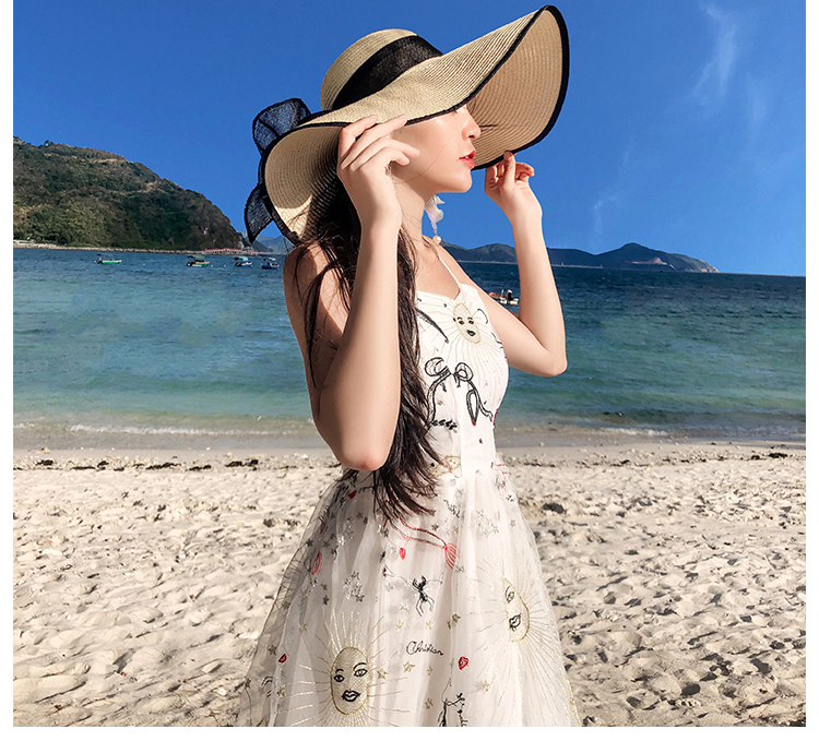 Beach Straw Hat Women's Summer Seaside Travel Big Brim Sun Protection Sun Shade Vacation All-Match Wide Brim Summer Hat Sun Hat