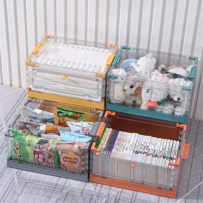 Folding Double Door Storage Box Clear with Cover Storage Box Toy Clothes Storage Box Large with Pulley Plastic Case
