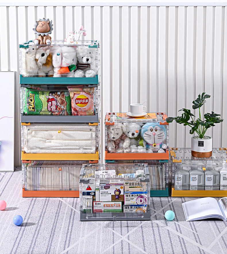 Folding Double Door Storage Box Clear with Cover Storage Box Toy Clothes Storage Box Large with Pulley Plastic Case