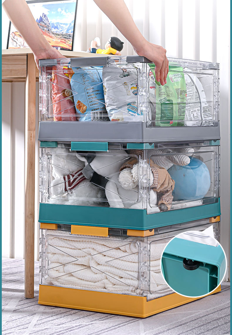 Folding Double Door Storage Box Clear with Cover Storage Box Toy Clothes Storage Box Large with Pulley Plastic Case