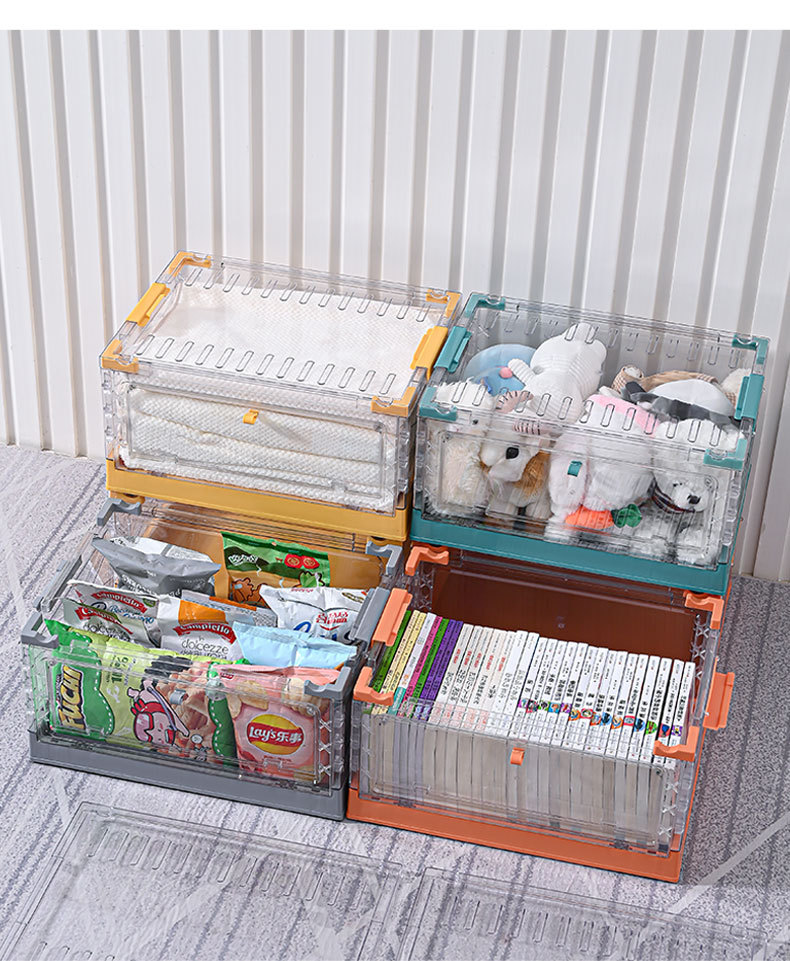 Folding Double Door Storage Box Clear with Cover Storage Box Toy Clothes Storage Box Large with Pulley Plastic Case