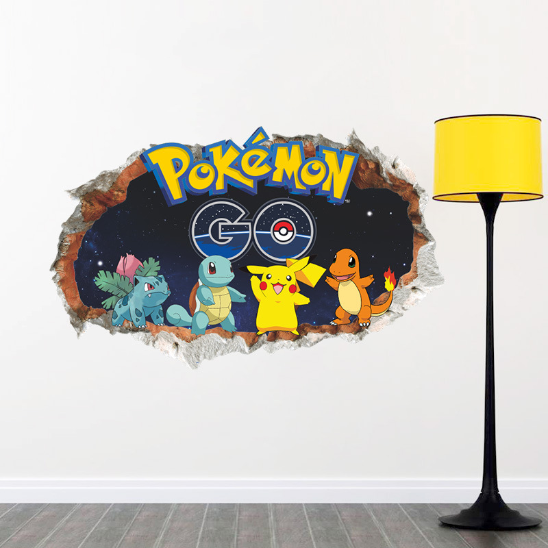 3D Broken Wall Elf Pikachu Pokemon Cartoon Children&#039;s Room Kindergarten Decoration Removable Wall Sticker