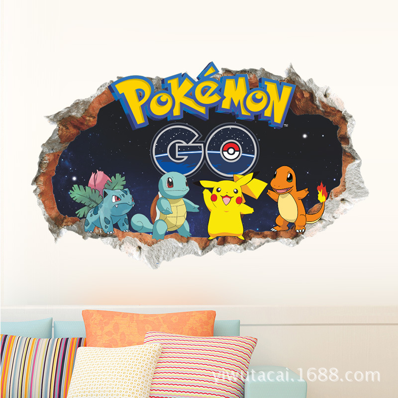 3D Broken Wall Elf Pikachu Pokemon Cartoon Children's Room Kindergarten Decoration Removable Wall Sticker 3D Broken Wall Elf Pikachu Pokemon Cartoon Children's Room Kindergarten Decoration Removable Wall Sticker