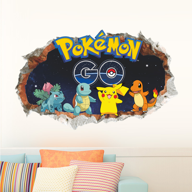 3D Broken Wall Elf Pikachu Pokemon Cartoon Children&#039;s Room Kindergarten Decoration Removable Wall Sticker