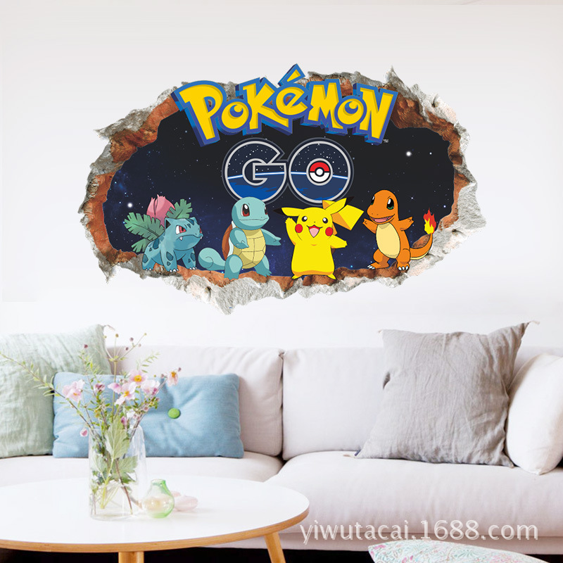 3D Broken Wall Elf Pikachu Pokemon Cartoon Children's Room Kindergarten Decoration Removable Wall Sticker 3D Broken Wall Elf Pikachu Pokemon Cartoon Children's Room Kindergarten Decoration Removable Wall Sticker