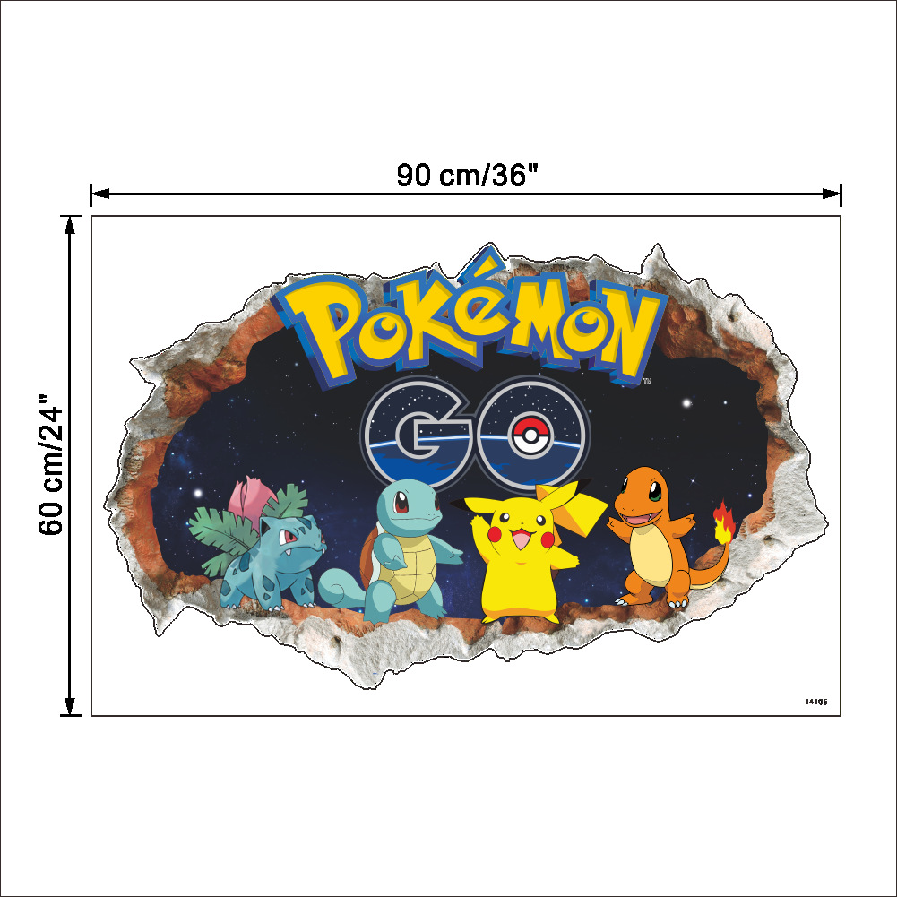 3D Broken Wall Elf Pikachu Pokemon Cartoon Children&#039;s Room Kindergarten Decoration Removable Wall Sticker