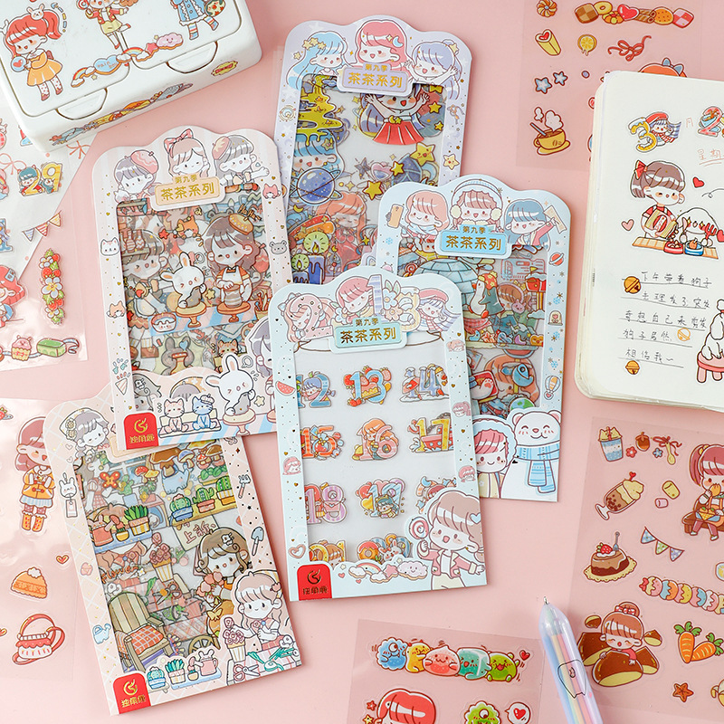 Creative Tea Tea Season 9 Journal Stickers Cartoon Students&#039; Stickers Material DIY Decorative Sticker Cute Stickers Decoration