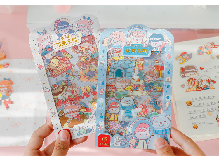 Creative Tea Tea Season 9 Journal Stickers Cartoon Students' Stickers Material DIY Decorative Sticker Cute Stickers Decoration