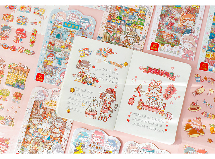 Creative Tea Tea Season 9 Journal Stickers Cartoon Students' Stickers Material DIY Decorative Sticker Cute Stickers Decoration