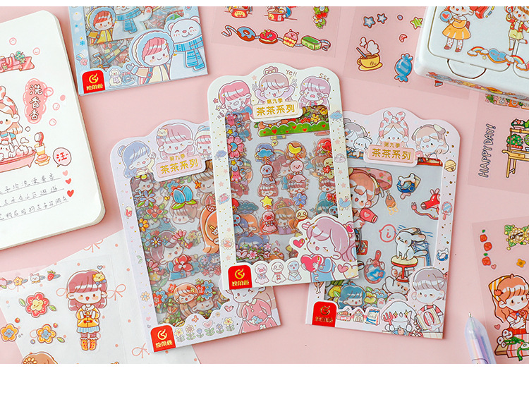 Creative Tea Tea Season 9 Journal Stickers Cartoon Students' Stickers Material DIY Decorative Sticker Cute Stickers Decoration